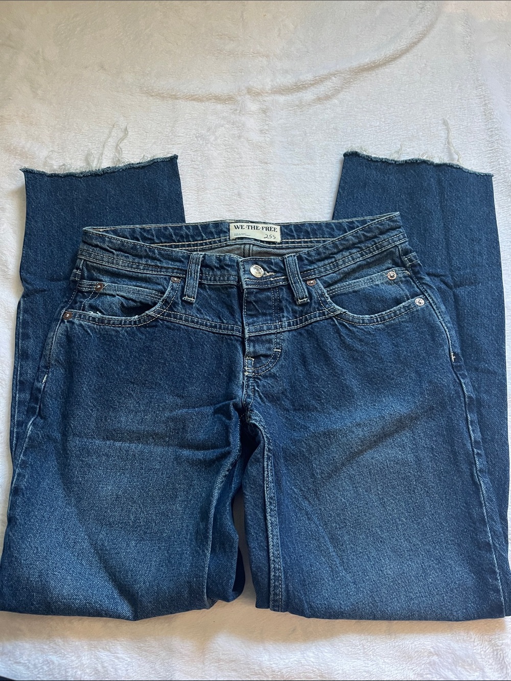 We The Free Dark Blue Straight Leg Jeans with Raw Hem